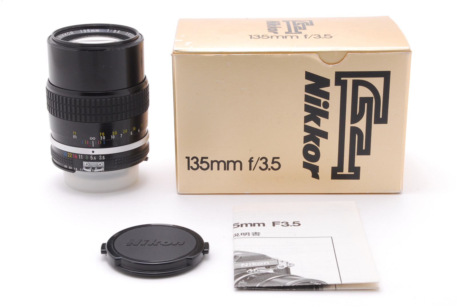 PROMOTION.OPTICS MINT Nikon Nikkor AI 135mm f/3.5 W/ Box, Manual, F and R Caps from Japan