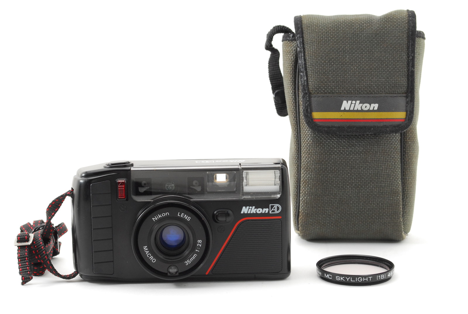 PROMOTION. NEAR MINT Nikon AD3 Pikaichi3, Strap, Genuine Case, Lens Filter 35mm Film Point and Shoot Camera from Japan