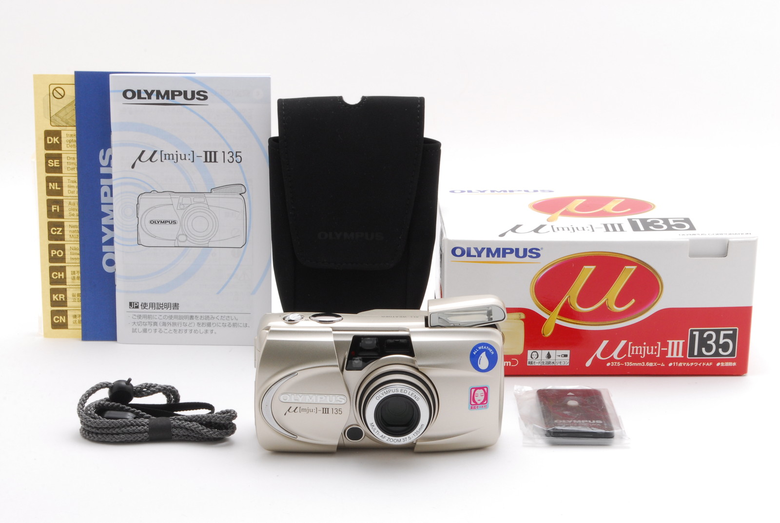 PROMOTION.ALMOST UNUSED Olympus Mju-III 135, Box, Manual, RC-300C, Strap, Case from Japan