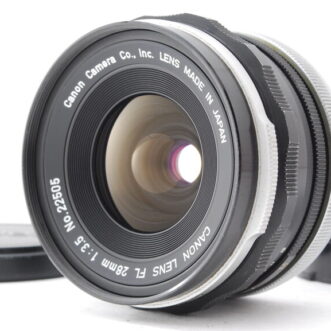 PROMOTION. EXC+5 Canon FL 28mm f/3.5, Front Cap, Rear Cap from Japan EXC+5 佳能 FL 28mm f/3.5，前蓋，後蓋 日本產