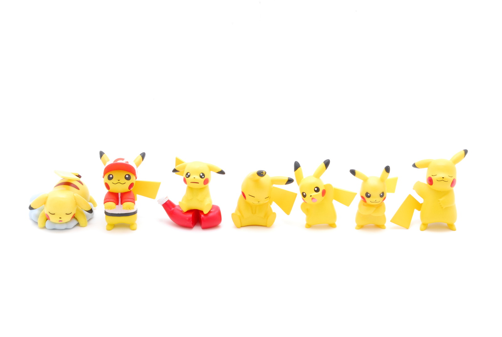 PROMOTION. NEAR MINT POKEMON Pikachu Figure Set 7 Bodis T-ARTS etc Average Hight 4cm from Japan